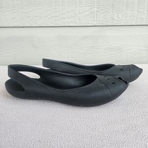 Crocs Farrah Flat Women SZ 9 Black Slip-On Waterproof Peep Toe Slingback